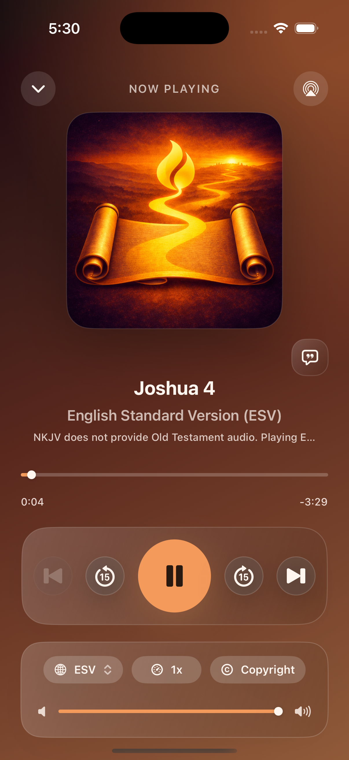 Emmaus iPhone playback screen