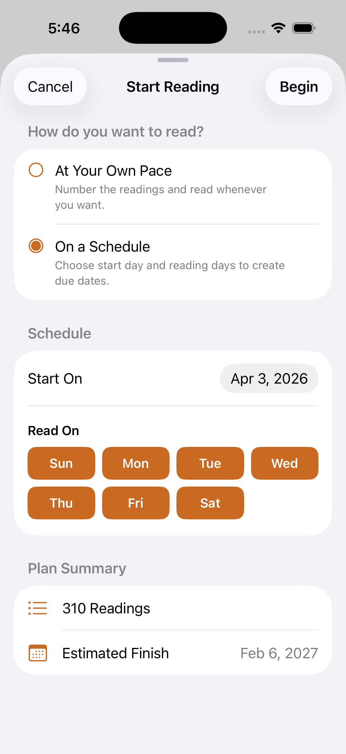 Emmaus iPhone start reading screen